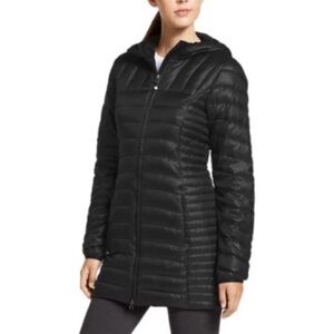 Eddie Bauer Women's puffer Jacket Coat Eddie Astoria Hooded Down black Parka